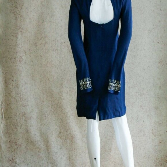 COPY -  Temperley London Navy Blue Embellished Fitted Knee Lenght Cocktail Dres… - Picture 8 of 10